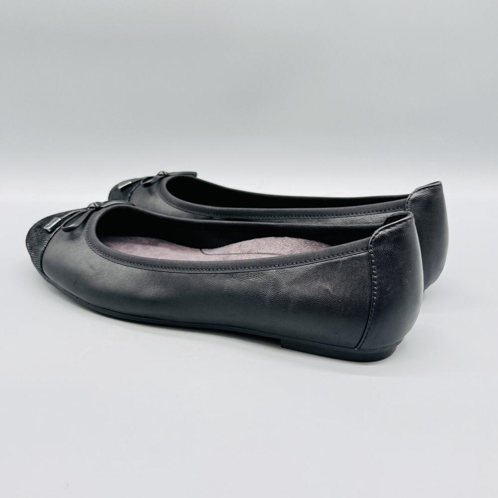 Vionic Shoes Womens 9.5 Black Leather Minna Ballet Flats Bow Cap Toe Comfort - Picture 6 of 13